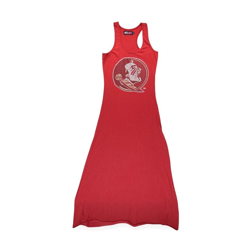 MissFanatic Tshirt Dress Womens Maxi Stretch Sleeveless Rhinestone Logo Medium - Picture 1 of 4